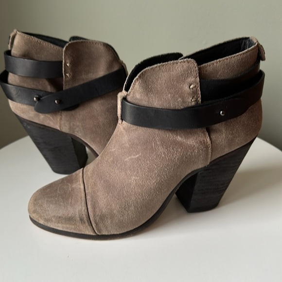 Rag & Bone Harrow Brown Suede Leather Strap Boots Stacked Heel Size 39 US 8.5 - Picture 1 of 17